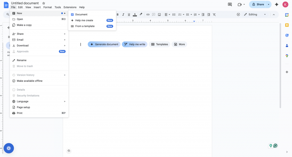 Step 1: Create a new document in Google Docs